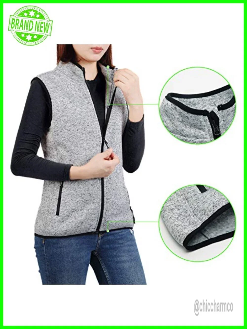 Zip Up Fleece Vest with Zipper Pockets Athletic Sleeveless Sweater Jacket